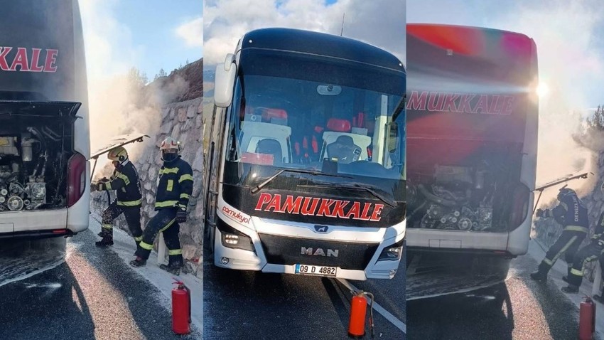 Seyir halindeki yolcu otobüsünde yangın!