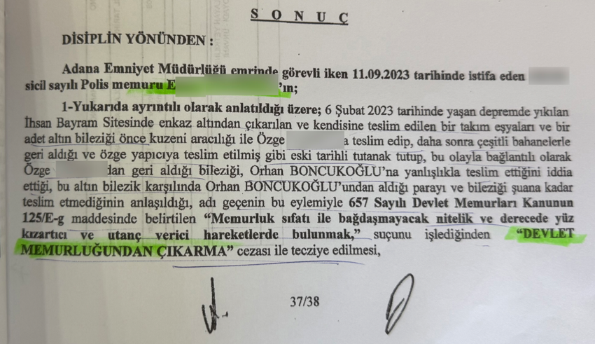 Depremzedelere büyük vurgun! Enkazdan çıkan altınları zimmetine geçiren polis hakkında karar verildi - Resim : 4