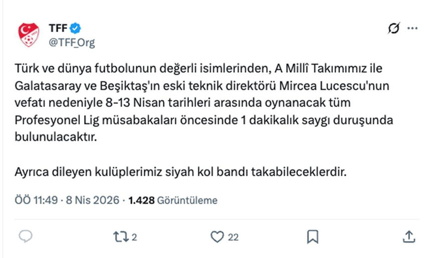 TFF’den Lucescu kararı: 1 dakika saygı duruşunda bulunulacak - Resim : 1