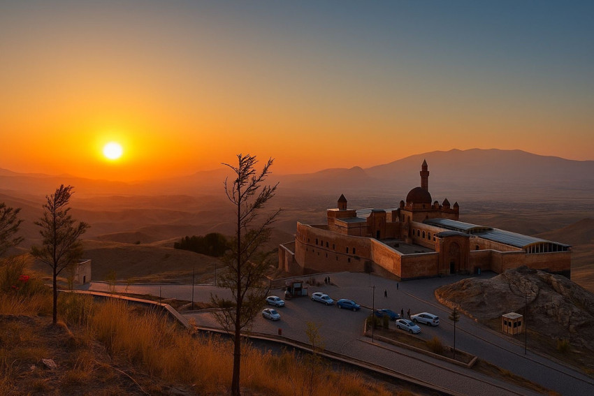 Ağrı’da İshak Paşa Sarayı turuncu-kızıl renklere büründü! Gün batımı görenleri mest etti - Resim : 1