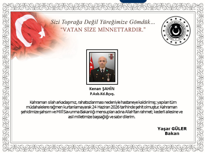 MSB acı haberi duyurdu: Bir askerimiz şehit oldu! - Resim : 1