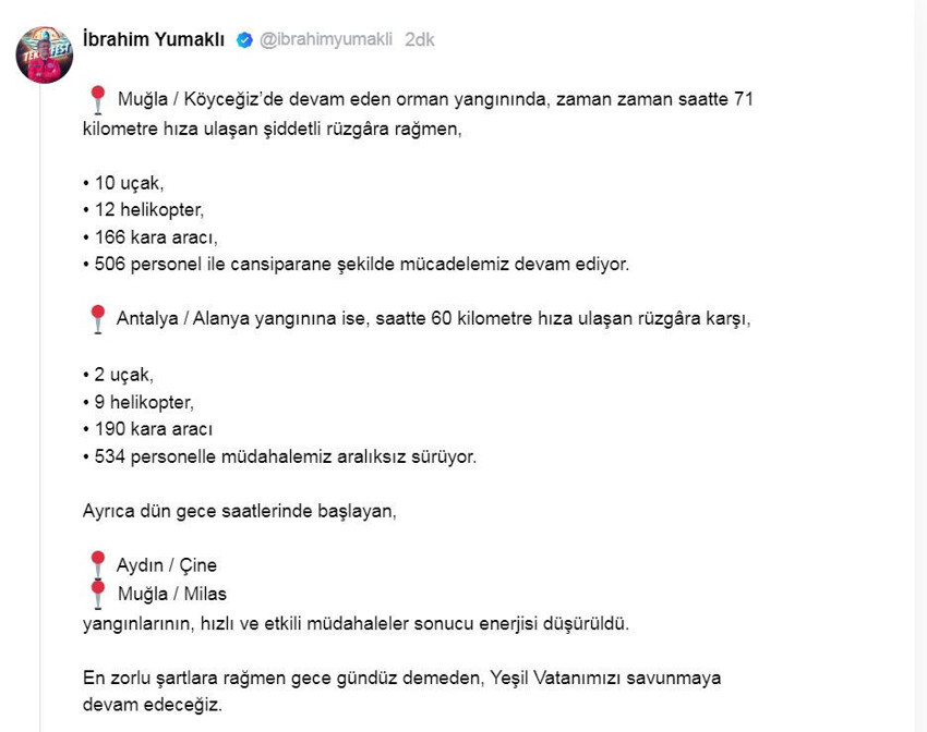 Bakan Yumaklı'dan 3 ildeki orman yangınına ilişkin açıklama - Resim : 1
