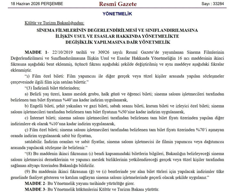 Sinemaseverlere müjde! Resmi Gazete'de yayımlandı! Artık çok daha ucuza izlenecek - Resim : 1