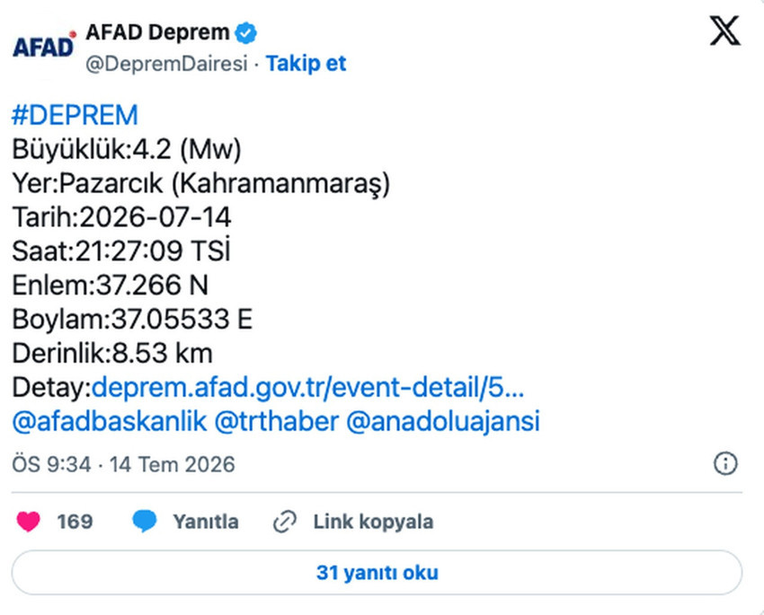 Kahramanmaraş'ta 4.2 büyüklüğünde deprem - Resim : 1