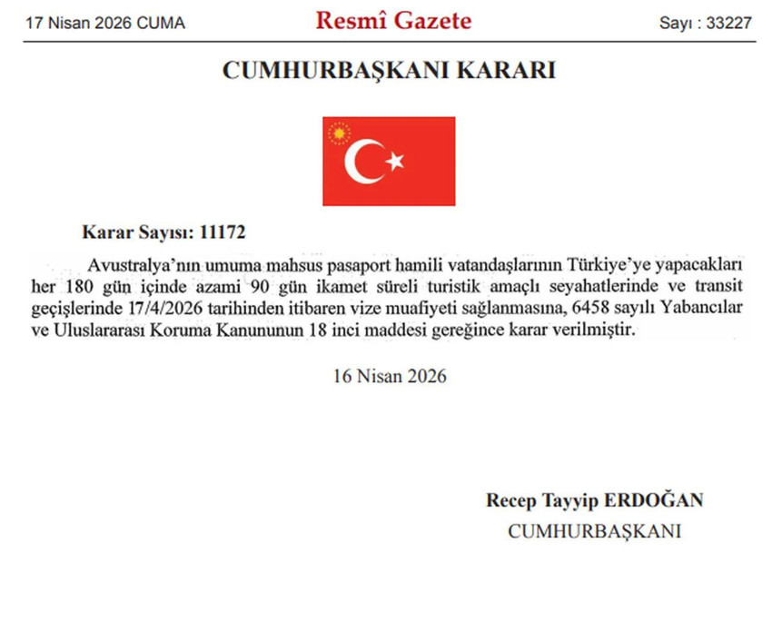 Avustralya'ya vize muafiyeti Resmi Gazete'de - Resim : 1