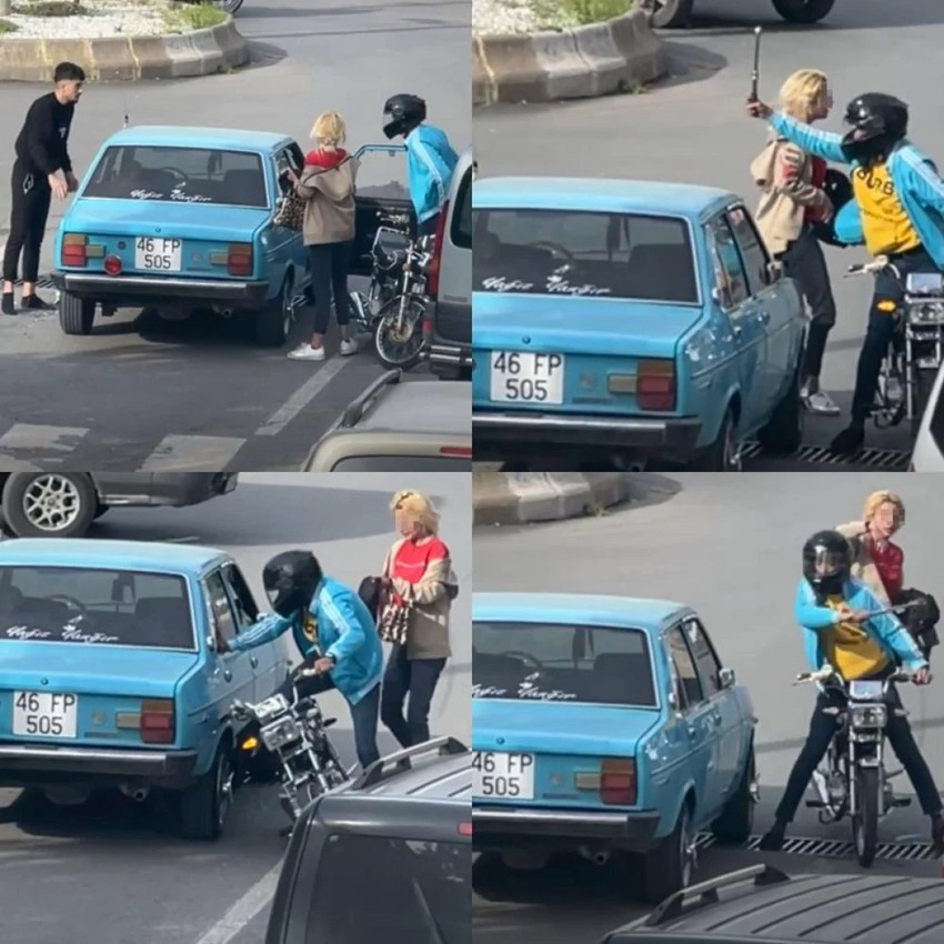 Kahramanmaraş'ta motosiklet sürücüsü otomobilin camını kırdı - Resim : 1