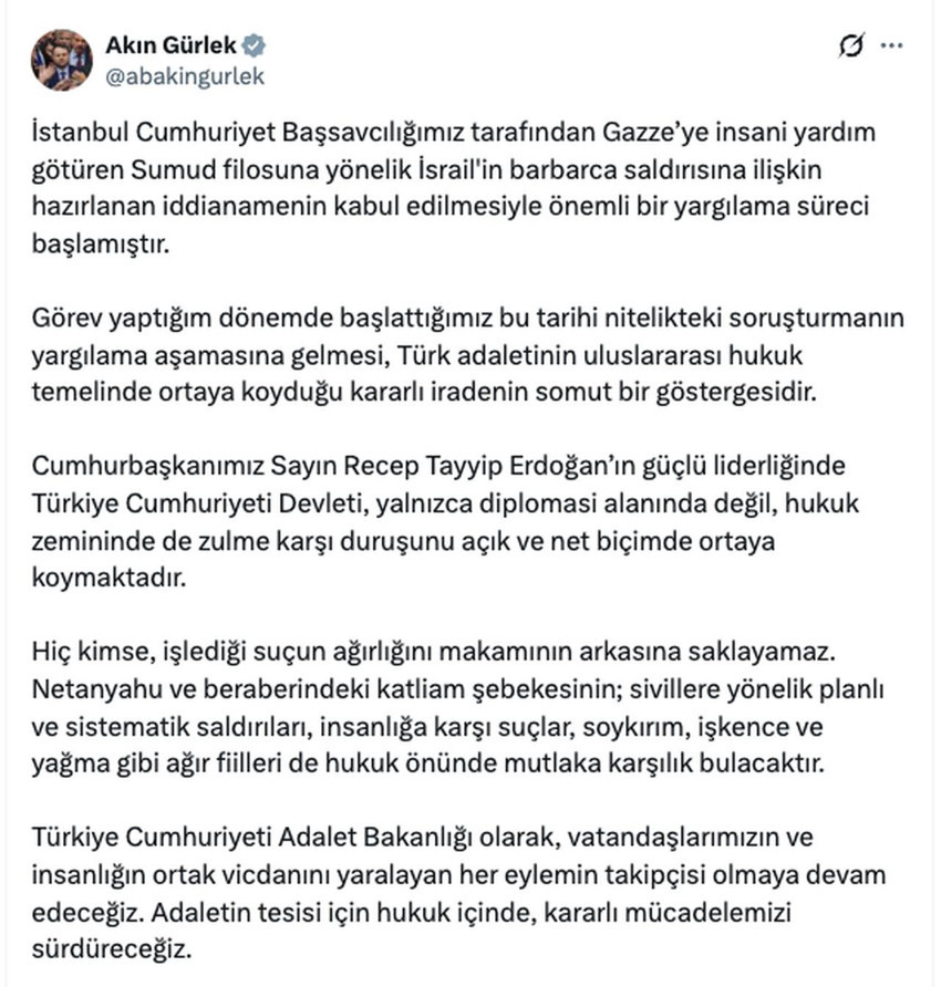 Sumud Filosu dosyasında kritik aşama: İddianame kabul edildi! Bakan Gürlek'ten açıklama - Resim : 2