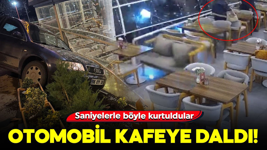 Kayseri’de otomobil kafeye daldı! Saniyelerle kurtuldular