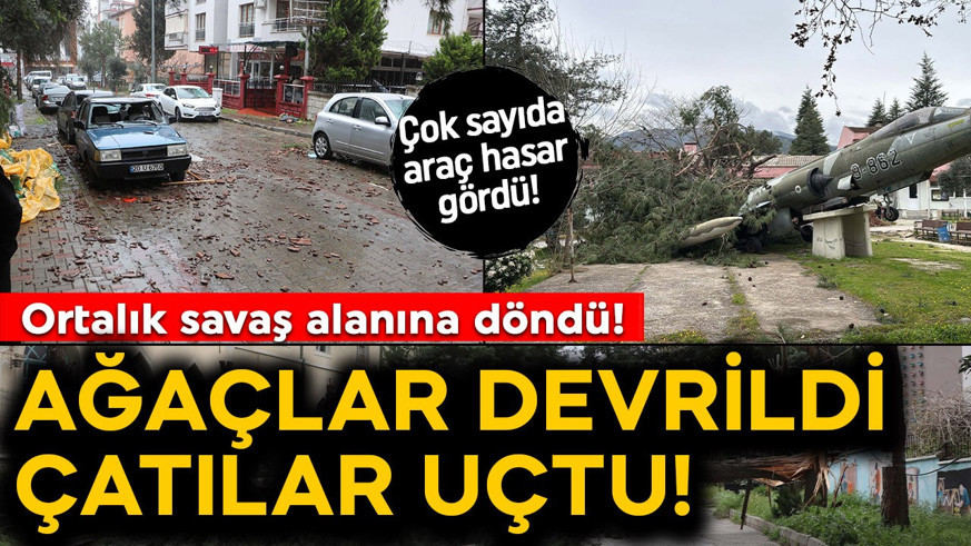 Denizli'de fırtına ortalığı savaş alanına çevirdi; ağaçlar devrildi, çatılar uçtu!