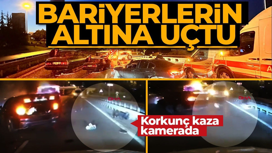 Maltepe’de zincirleme kaza! Bariyerlerin altına uçtu! Kaza anı kameralarda!