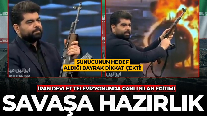 İran savaşa hazırlanıyor! Devlet televizyonunda canlı silah eğitimi: Sunucu BAE bayrağını hedef aldı