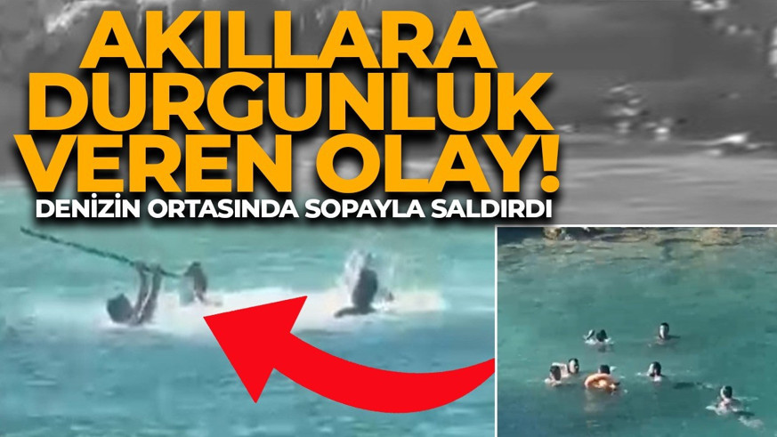 Mersin'de deniz ortasında sopalı kavga: O anlar kamerada