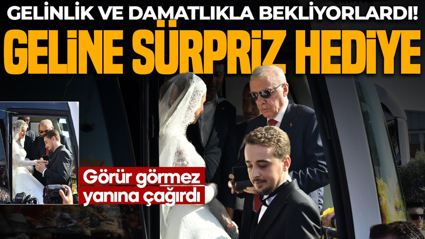 Gelinlik ve damatlıkla bekliyorlardı! Cumhurbaşkanı Erdoğan görünce yanlarına çağırdı: Geline sürpriz hediye