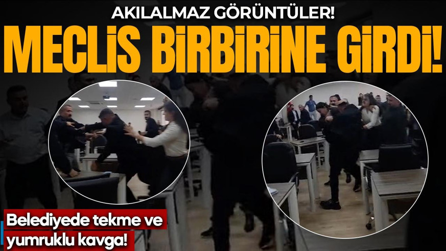 Akılalmaz görüntüler! Belediye meclisi birbirine girdi: Tekme ve yumruklu kavga kamerada!