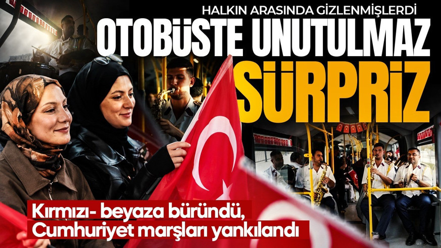 Halk otobüsünde 29 Ekim sürprizi! Marşlar bir anda yükseldi: Vatandaşlar şaşkınlık yaşadı